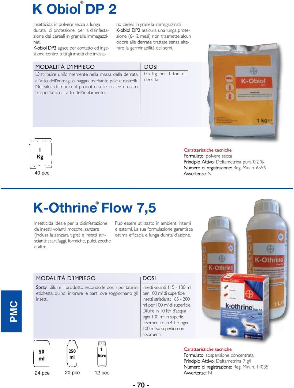 K-obiol DP2 assicura una lunga protezione (6-2 mesi) non trasmette alcun odore alle derrate trattate senza alterare la germinabilità dei semi.