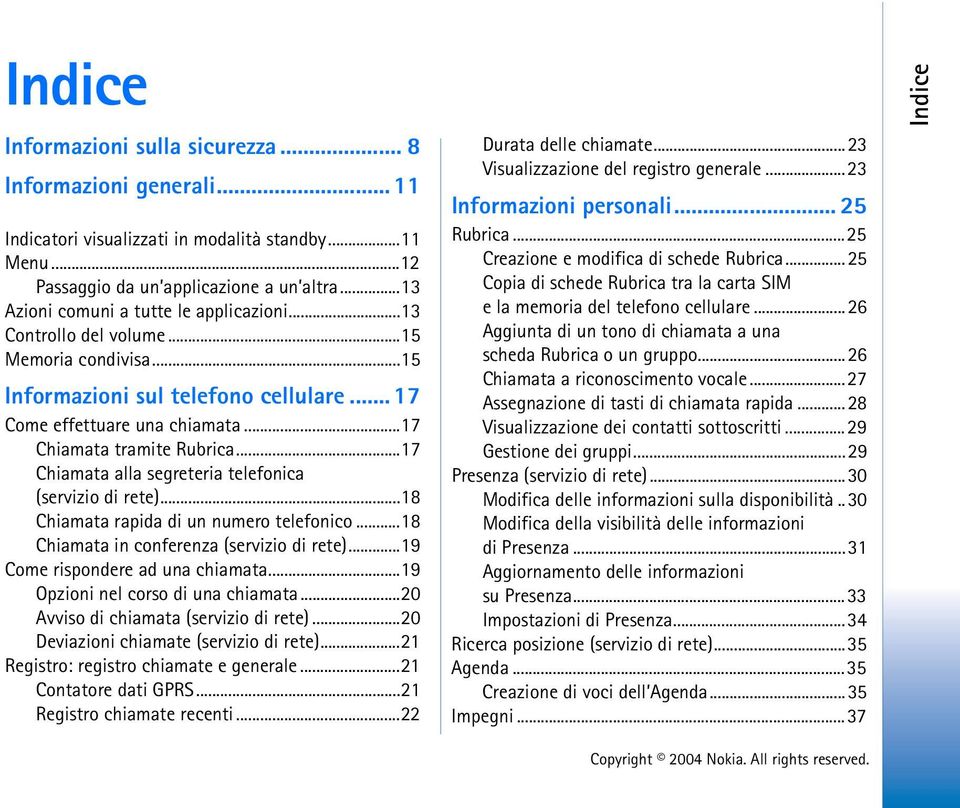 ..17 Chiamata alla segreteria telefonica (servizio di rete)...18 Chiamata rapida di un numero telefonico...18 Chiamata in conferenza (servizio di rete)...19 Come rispondere ad una chiamata.