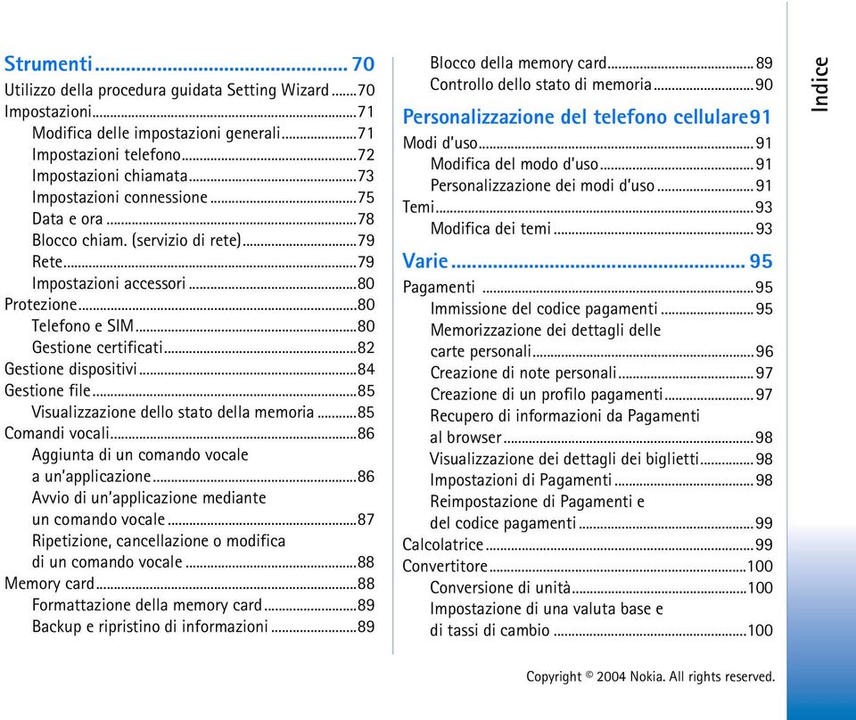 ..82 Gestione dispositivi...84 Gestione file...85 Visualizzazione dello stato della memoria...85 Comandi vocali...86 Aggiunta di un comando vocale a un applicazione.