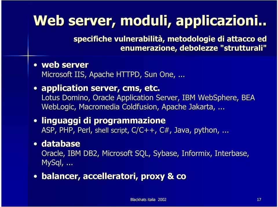 .. linguaggi di programmazione ASP, PHP, Perl, shell script, C/C++, C#, Java, python,.