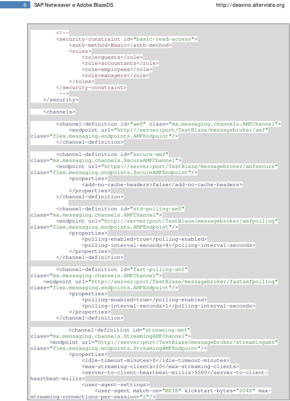 </security-constraint> --> </security> <channels> <channel-definition id="amf" class="mx.messaging.channels.amfchannel"> <endpoint url="http://server:port/testblaze/messagebroker/amf" class="flex.