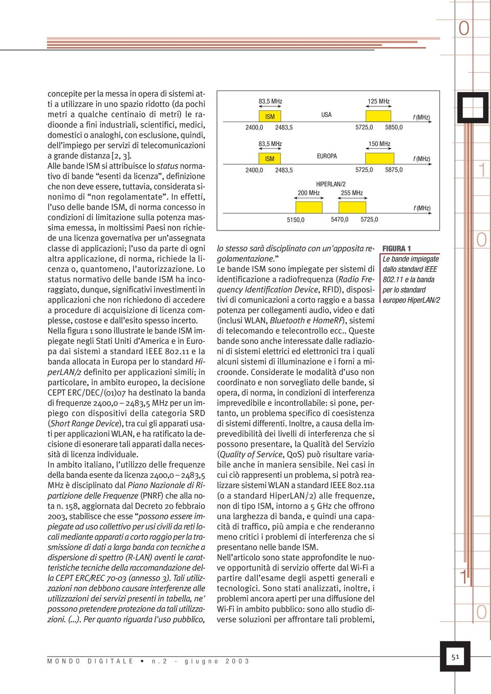 Alle bande ISM si attribuisce lo status normativo di bande esenti da licenza, definizione che non deve essere, tuttavia, considerata sinonimo di non regolamentate.