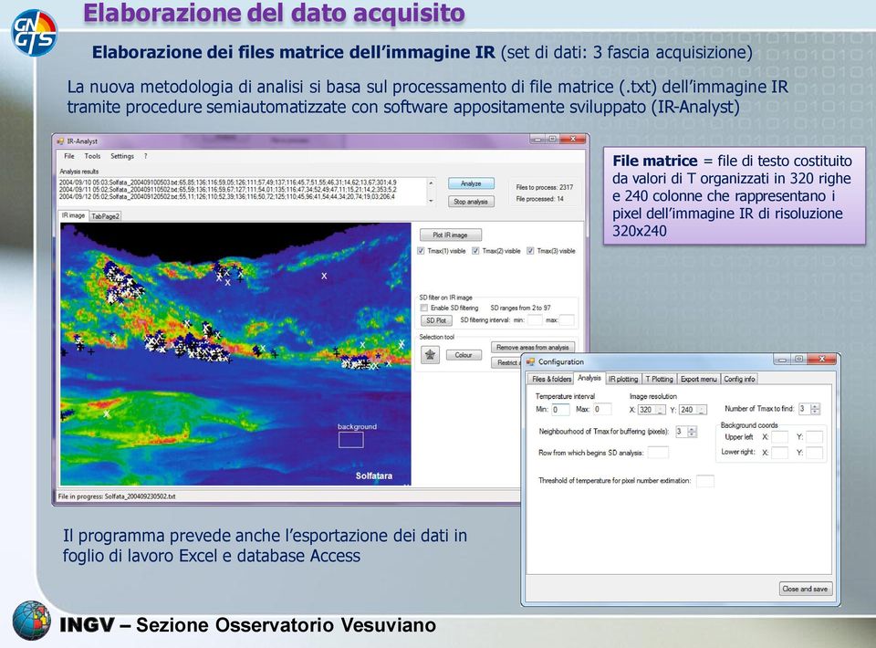 txt) dell immagine IR tramite procedure semiautomatizzate con software appositamente sviluppato (IR-Analyst) File matrice = file di testo