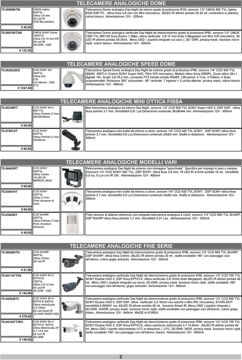 protezione IP20, sensore 1/3" CMOS 800 TVL Aptina 8330 DSP PC, ottica fissa 3,6 mm con filtro meccanico, 30LED IR ø5mm portata 20-25 mt,contenitore in plastica, colore bianco.