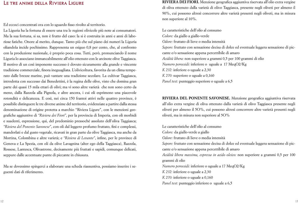 Tanto più che sul piano dei numeri la Liguria oliandola incide pochissimo. Rappresenta un esiguo 0,8 per cento, che, al confronto con la produzione nazionale, è proprio poca cosa.