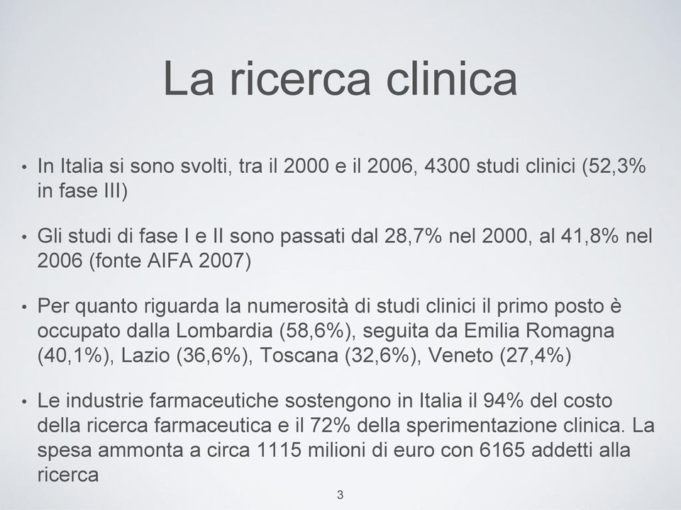 (58,6%), seguita da Emilia Romagna (40,1%), Lazio (36,6%), Toscana (32,6%), Veneto (27,4%) Le industrie farmaceutiche sostengono in Italia il 94%