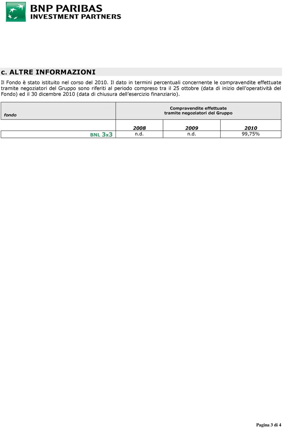 riferiti al periodo compreso tra il 25 ottobre (data di inizio dell operatività del Fondo) ed il 30 dicembre