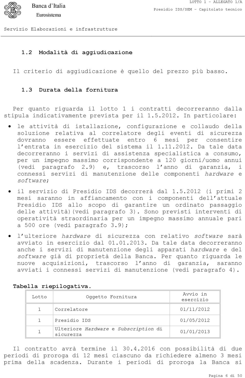 In particolare: le attività di istallazione, configurazione e collaudo della soluzione relativa al correlatore degli eventi di sicurezza dovranno essere effettuate entro 6 mesi per consentire l