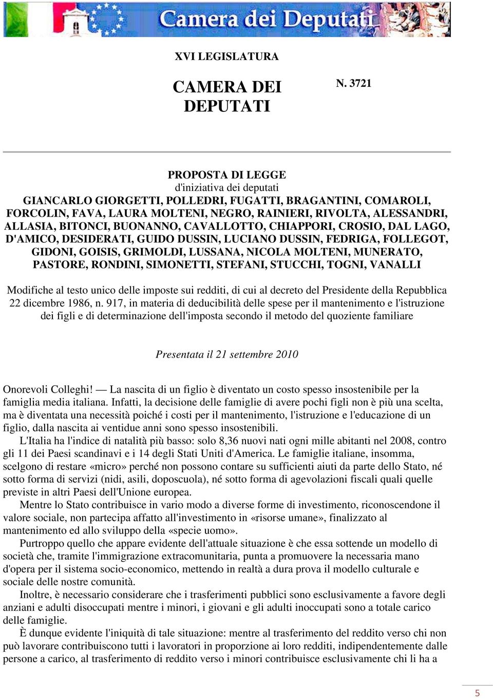 BUONANNO, CAVALLOTTO, CHIAPPORI, CROSIO, DAL LAGO, D'AMICO, DESIDERATI, GUIDO DUSSIN, LUCIANO DUSSIN, FEDRIGA, FOLLEGOT, GIDONI, GOISIS, GRIMOLDI, LUSSANA, NICOLA MOLTENI, MUNERATO, PASTORE, RONDINI,