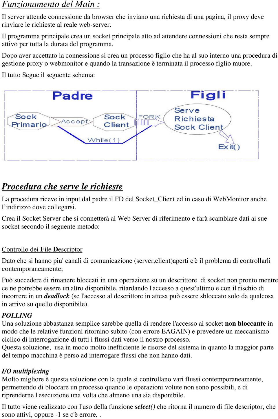 Dopo aver accettato la connessione si crea un processo figlio che ha al suo interno una procedura di gestione proxy o webmonitor e quando la transazione è terminata il processo figlio muore.