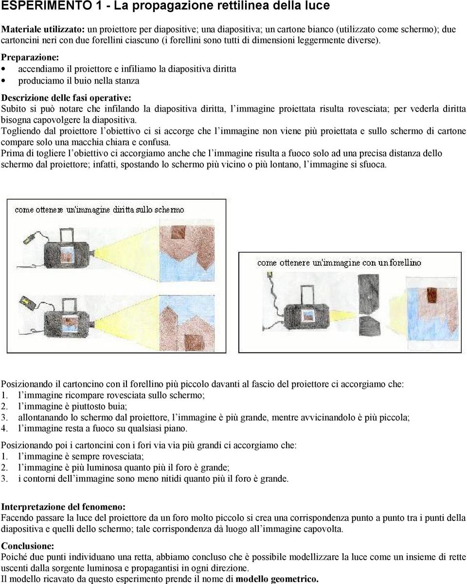 Preparazione: accendiamo il proiettore e infiliamo la diapositiva diritta produciamo il buio nella stanza Descrizione delle fasi operative: Subito si può notare che infilando la diapositiva diritta,