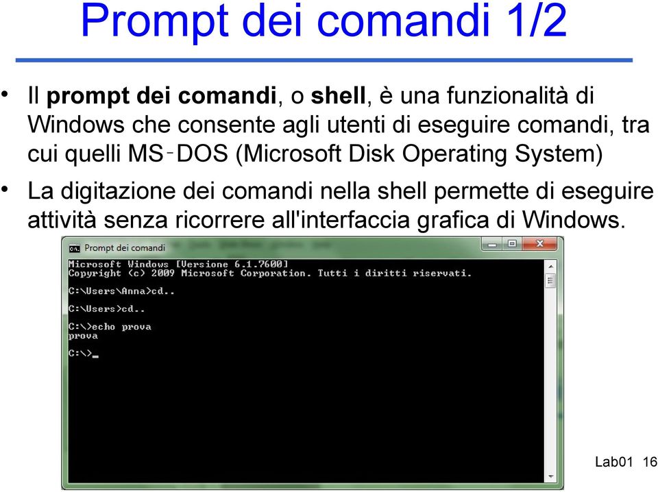 (Microsoft Disk Operating System) La digitazione dei comandi nella shell