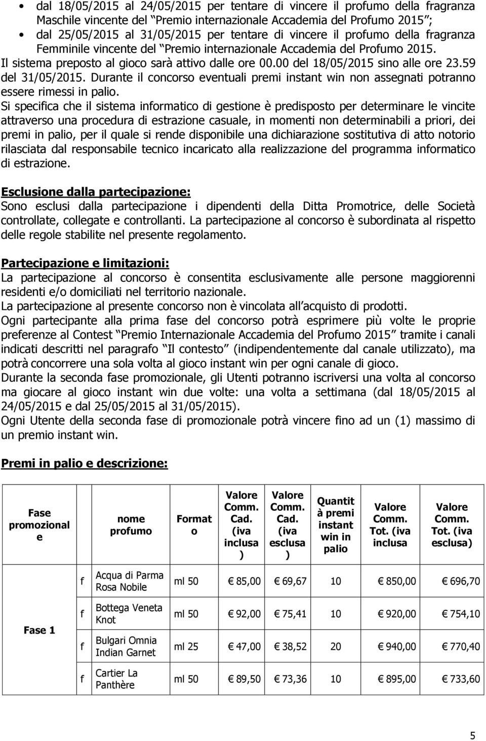 59 del 31/05/2015. Durante il concorso eventuali premi instant win non assegnati potranno essere rimessi in palio.