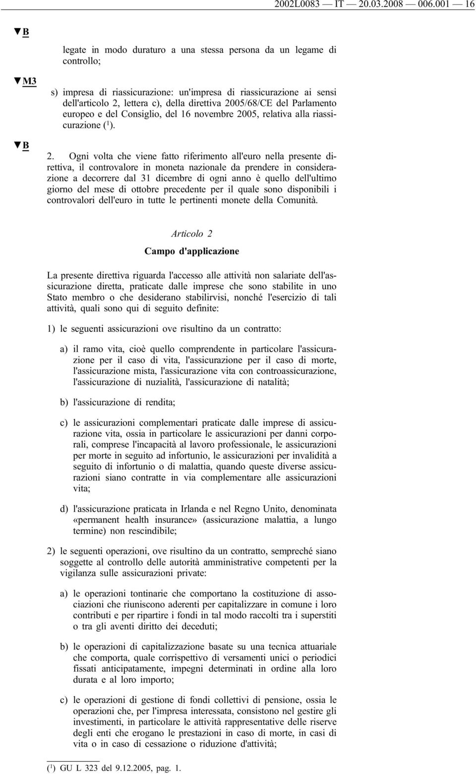 2005/68/CE del Parlamento europeo e del Consiglio, del 16 novembre 20