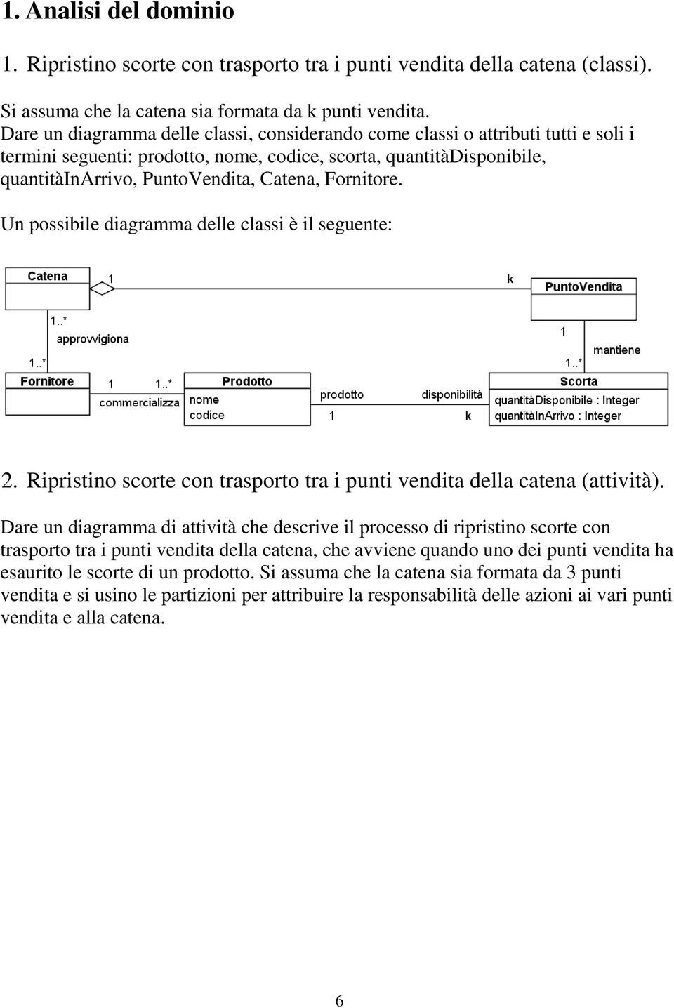 Fornitore. Un possibile diagramma delle classi è il seguente: 2. Ripristino scorte con trasporto tra i punti vendita della catena (attività).