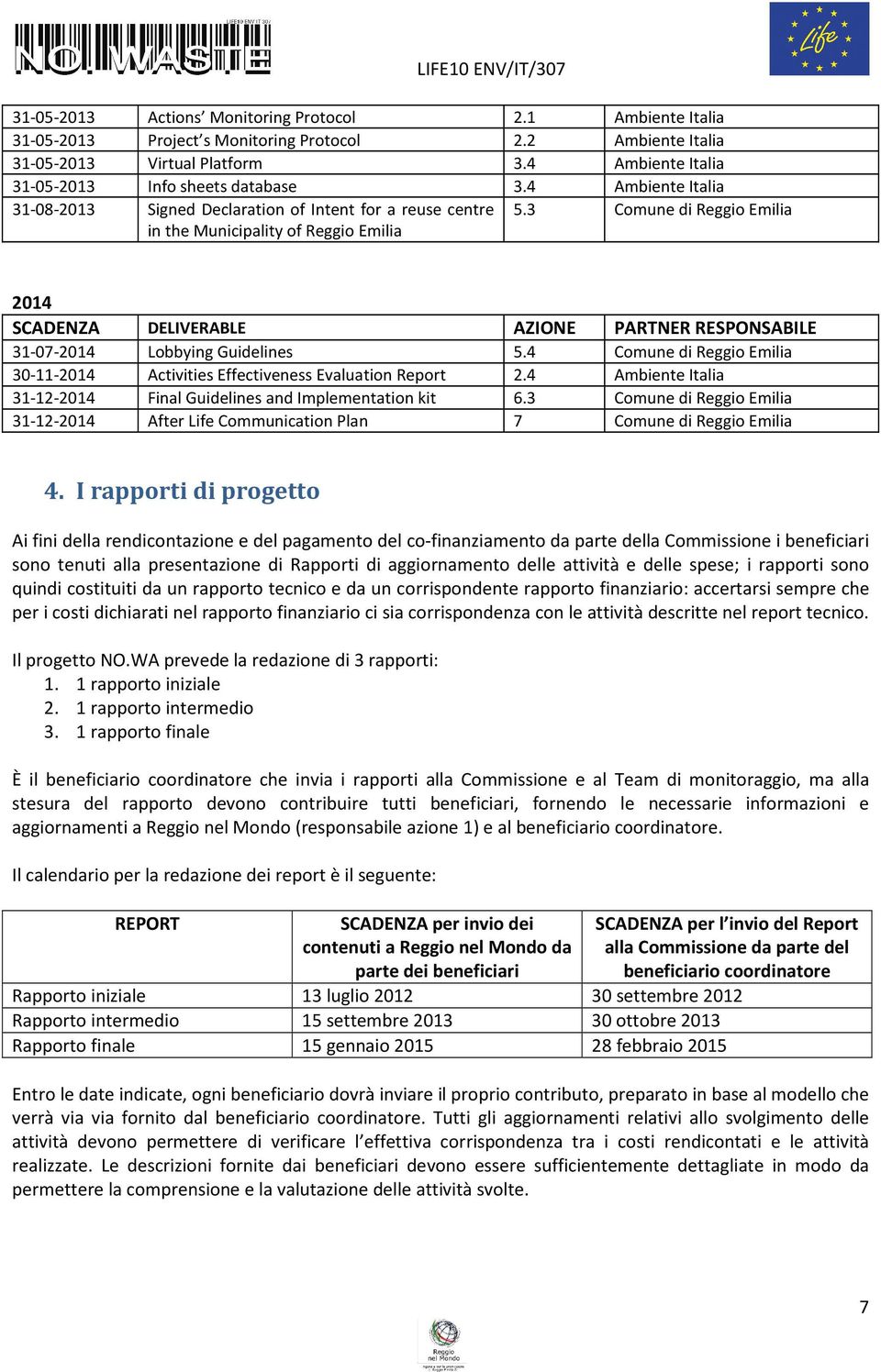 3 Comune di Reggio Emilia in the Municipality of Reggio Emilia 2014 SCADENZA DELIVERABLE AZIONE PARTNER RESPONSABILE 31-07-2014 Lobbying Guidelines 5.