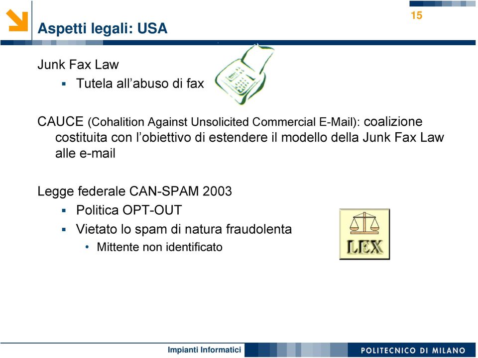 di estendere il modello della Junk Fax Law alle e-mail Legge federale CAN-SPAM