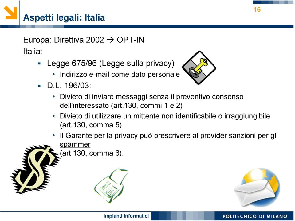 196/03: Divieto di inviare messaggi senza il preventivo consenso dell interessato (art.