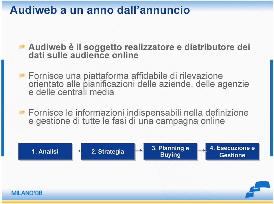 delle agenzie e delle centrali media Fornisce le informazioni indispensabili nella definizione e gestione