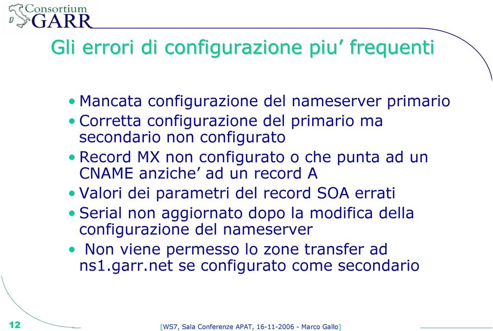 dei parametri del record SOA errati Serial non aggiornato dopo la modifica della configurazione del nameserver Non viene