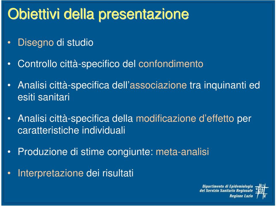 sanitari Analisi città-specifica della modificazione d effetto per