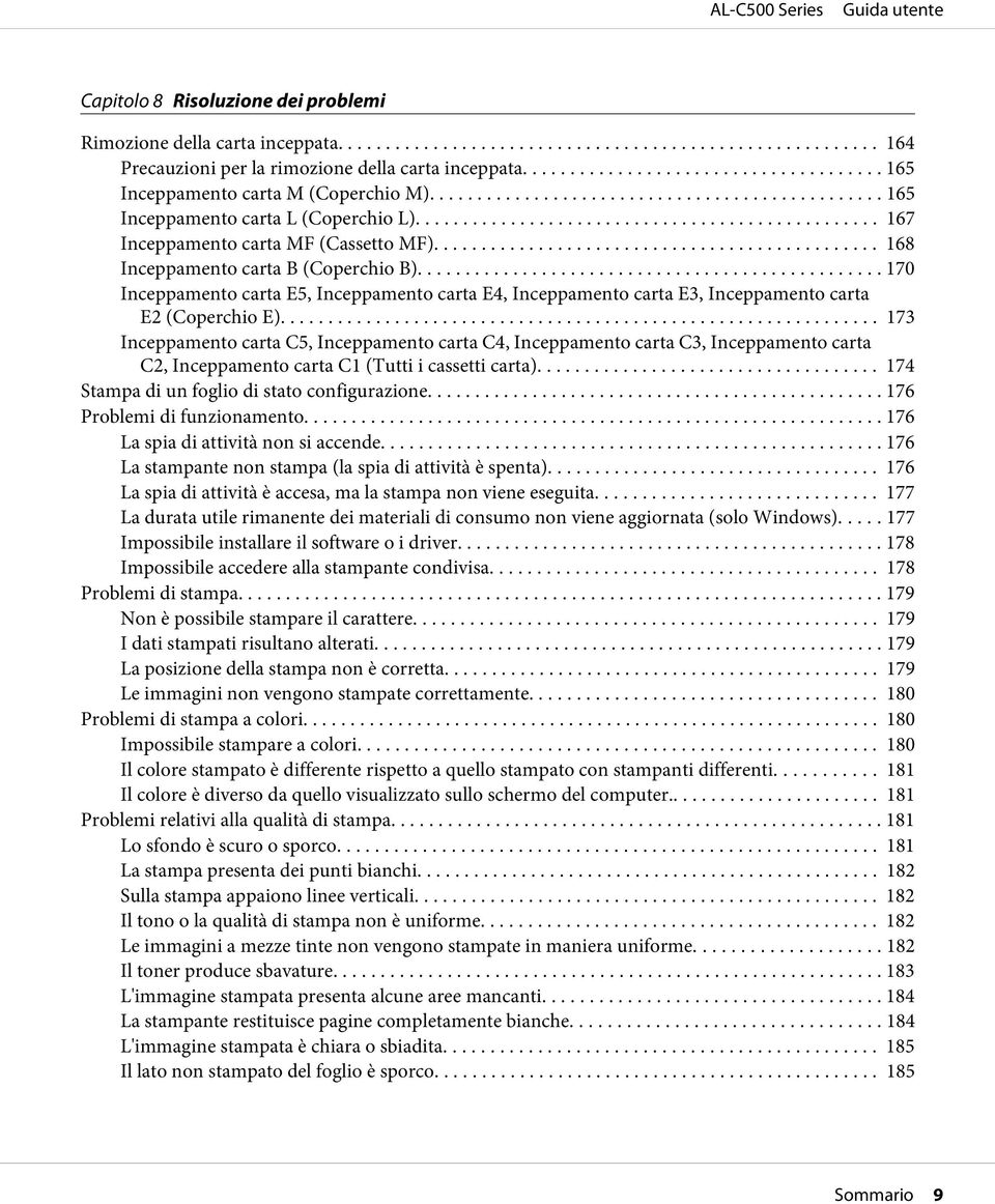 .. 170 Inceppamento carta E5, Inceppamento carta E4, Inceppamento carta E3, Inceppamento carta E2 (Coperchio E).