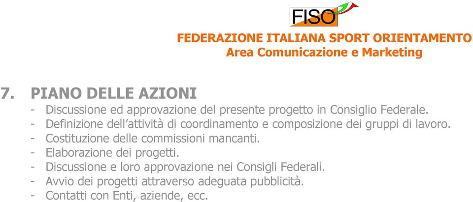 - Costituzione delle commissioni mancanti. - Elaborazione dei progetti.