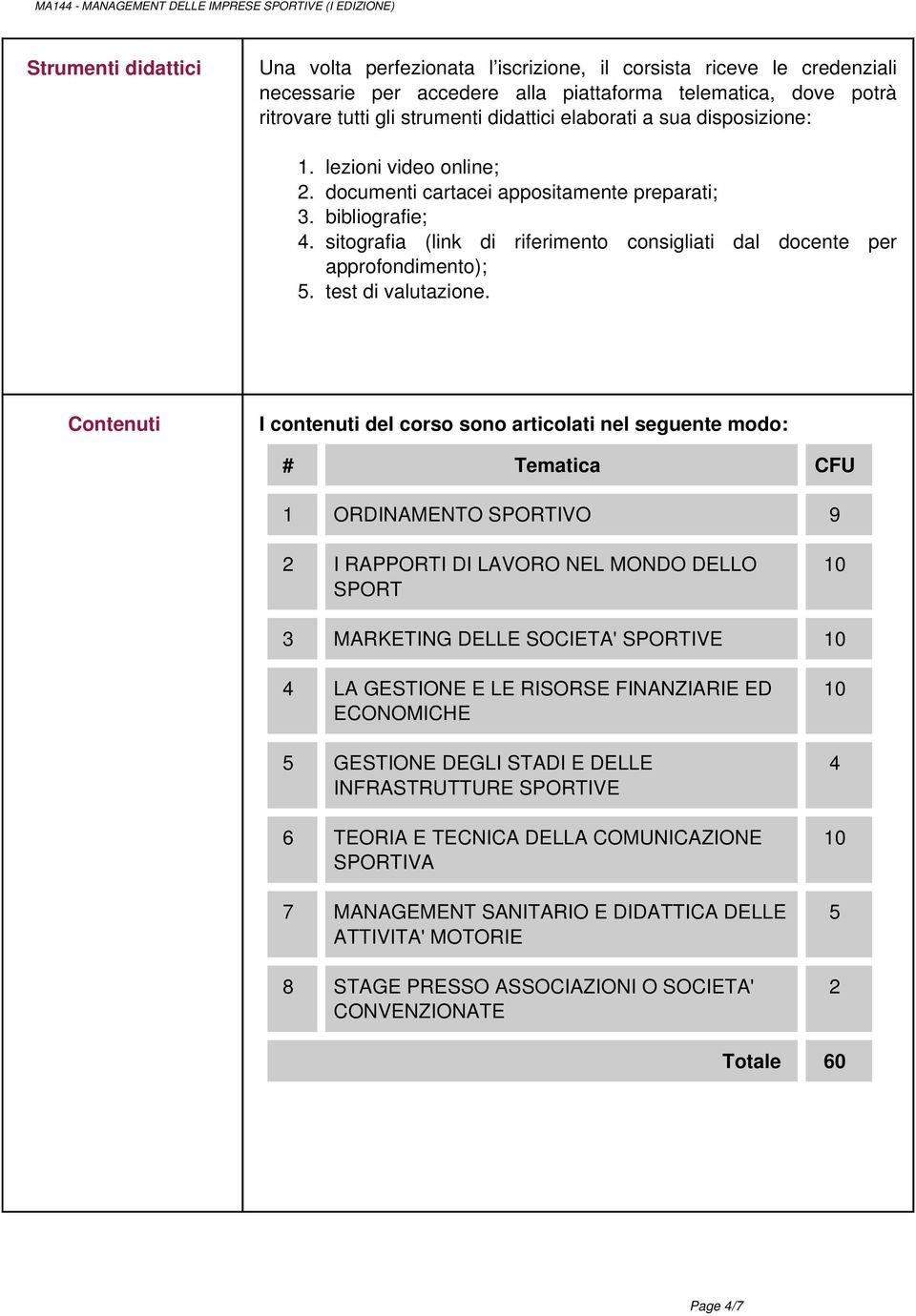 sitografia (link di riferimento consigliati dal docente per approfondimento); 5. test di valutazione.