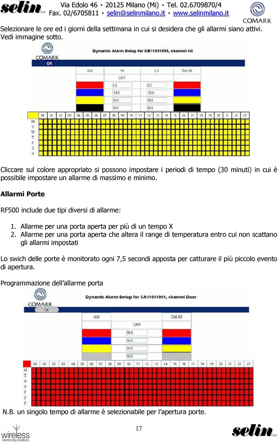 Allarmi Porte RF500 include due tipi diversi di allarme: 1. Allarme per una porta aperta per più di un tempo X 2.