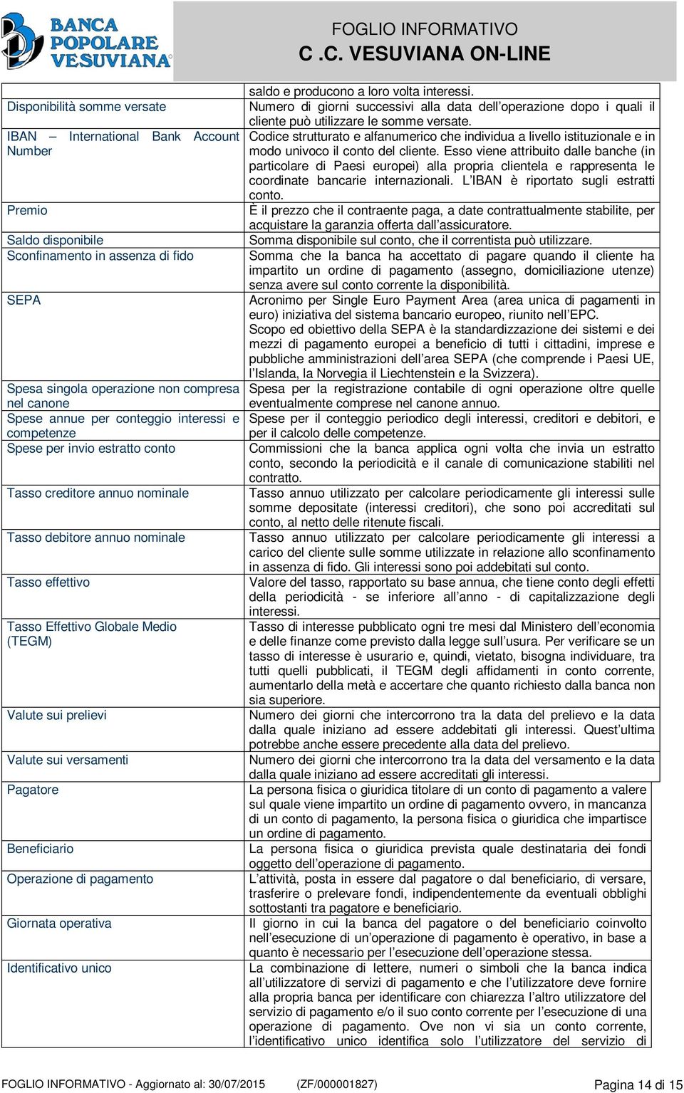 Valute sui versamenti Pagatore Beneficiario Operazione di pagamento Giornata operativa Identificativo unico saldo e producono a loro volta interessi.