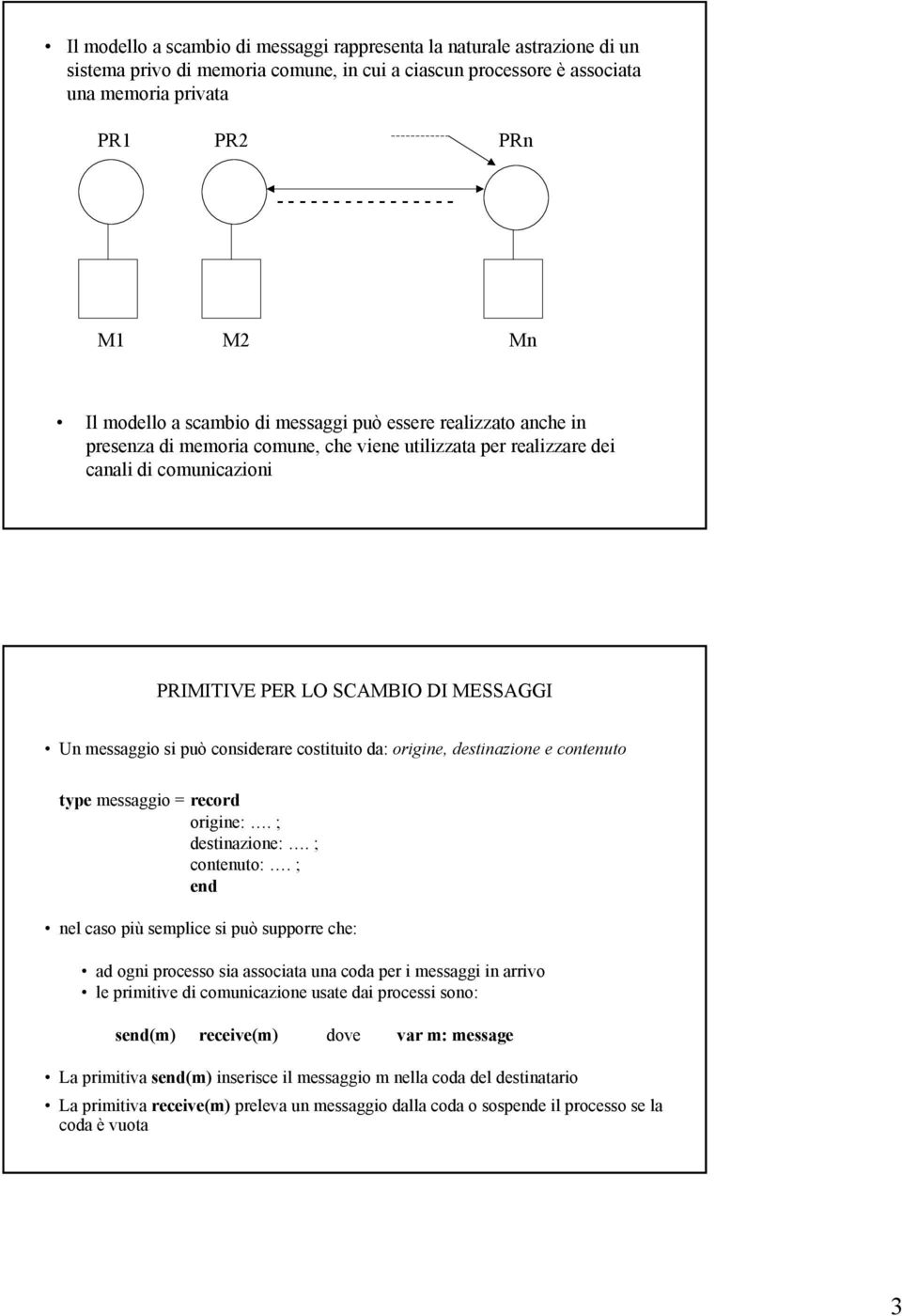 Un messaggio si può considerare costituito da: origine, destinazione e contenuto type messaggio = record origine:. ; destinazione:. ; contenuto:.