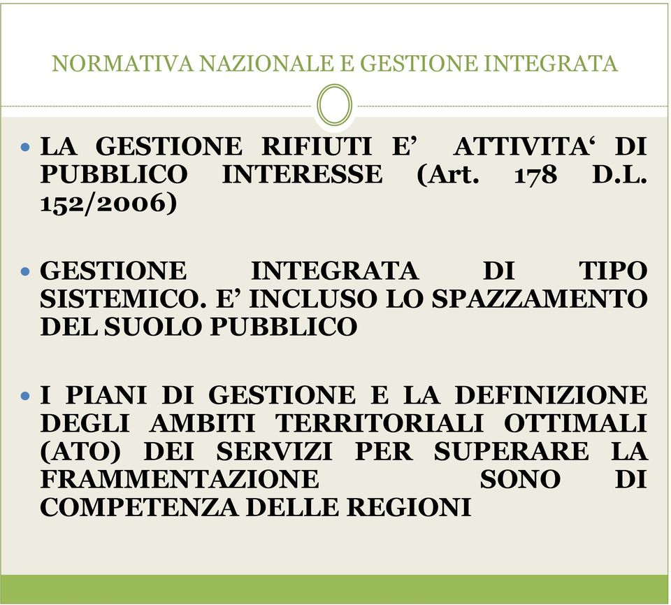 E INCLUSO LO SPAZZAMENTO DEL SUOLO PUBBLICO I PIANI DI GESTIONE E LA DEFINIZIONE DEGLI