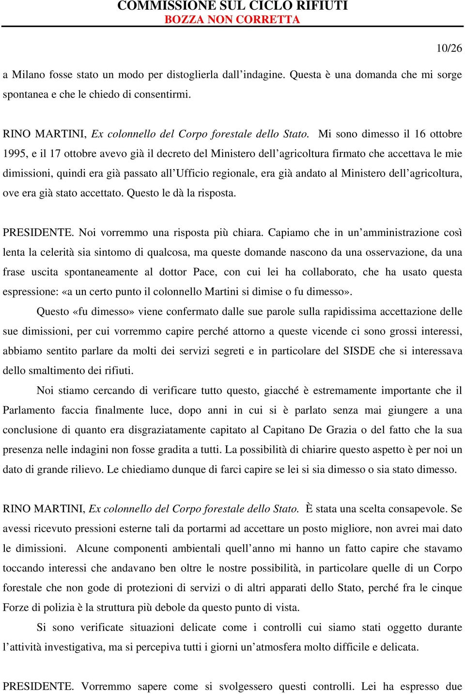 Mi sono dimesso il 16 ottobre 1995, e il 17 ottobre avevo già il decreto del Ministero dell agricoltura firmato che accettava le mie dimissioni, quindi era già passato all Ufficio regionale, era già