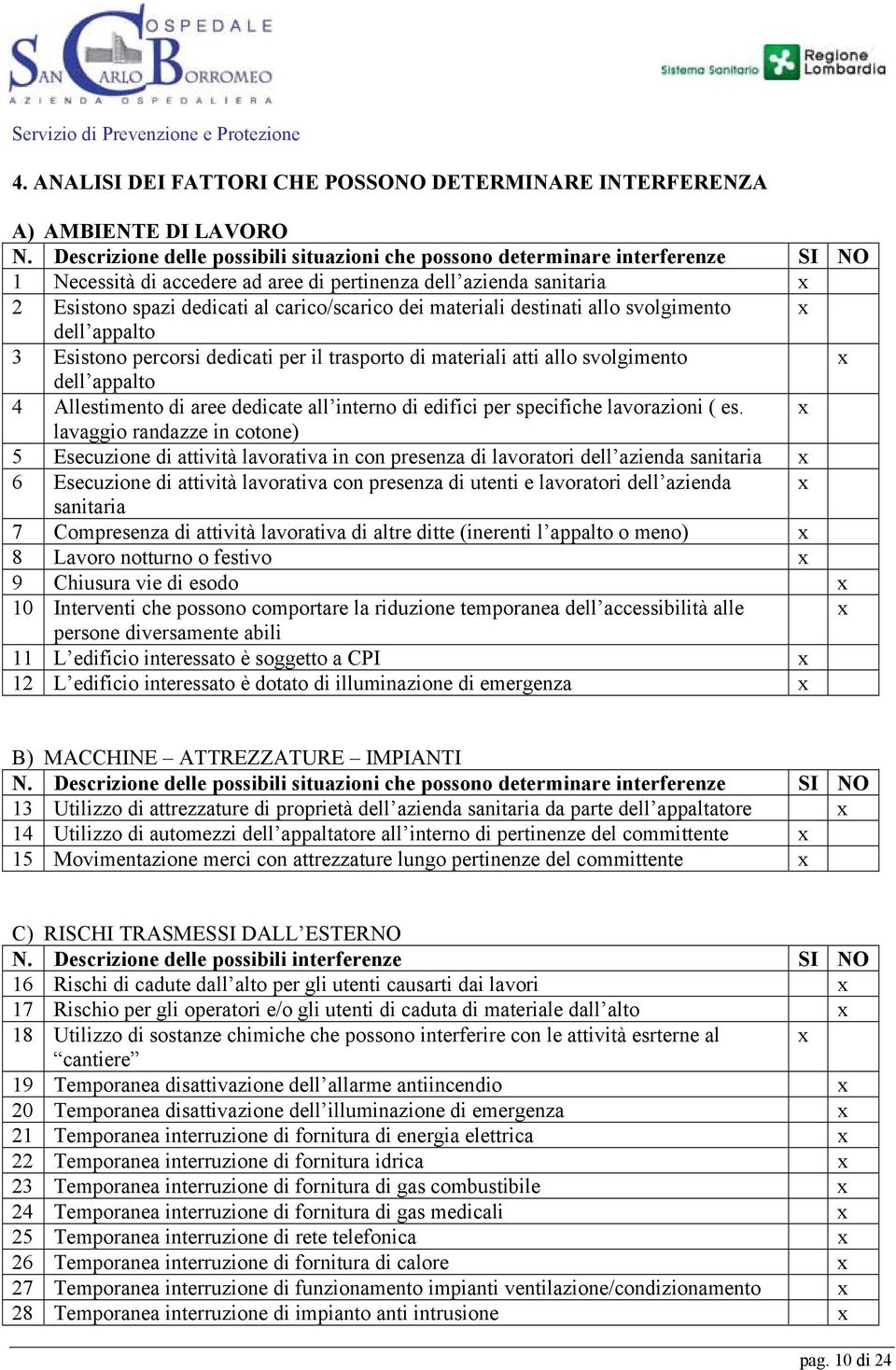 dei materiali destinati allo svolgimento x dell appalto 3 Esistono percorsi dedicati per il trasporto di materiali atti allo svolgimento x dell appalto 4 Allestimento di aree dedicate all interno di