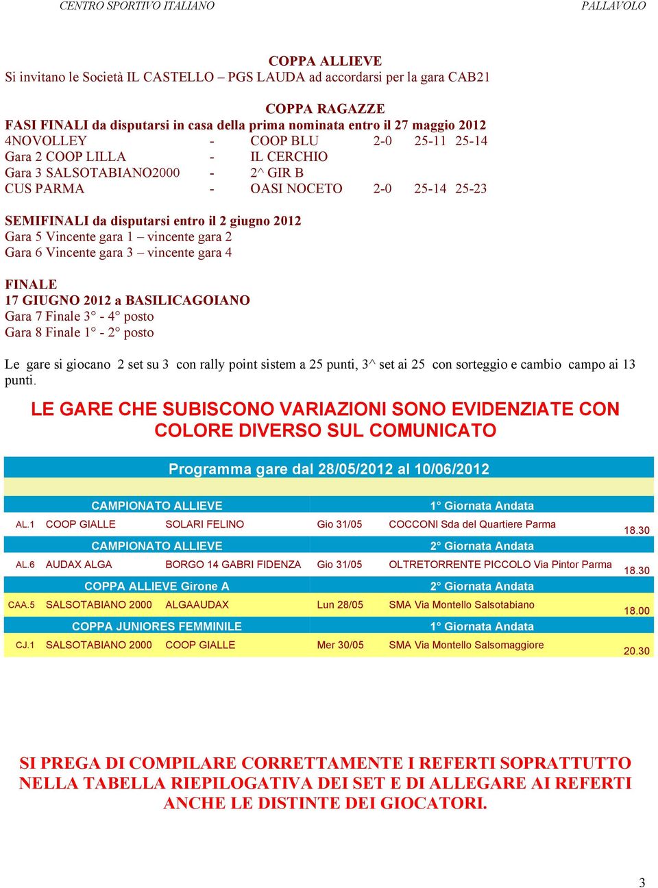 gara 2 Gara 6 Vincente gara 3 vincente gara 4 FINALE 17 GIUGNO 2012 a BASILICAGOIANO Gara 7 Finale 3-4 posto Gara 8 Finale 1-2 posto Le gare si giocano 2 set su 3 con rally point sistem a 25 punti,