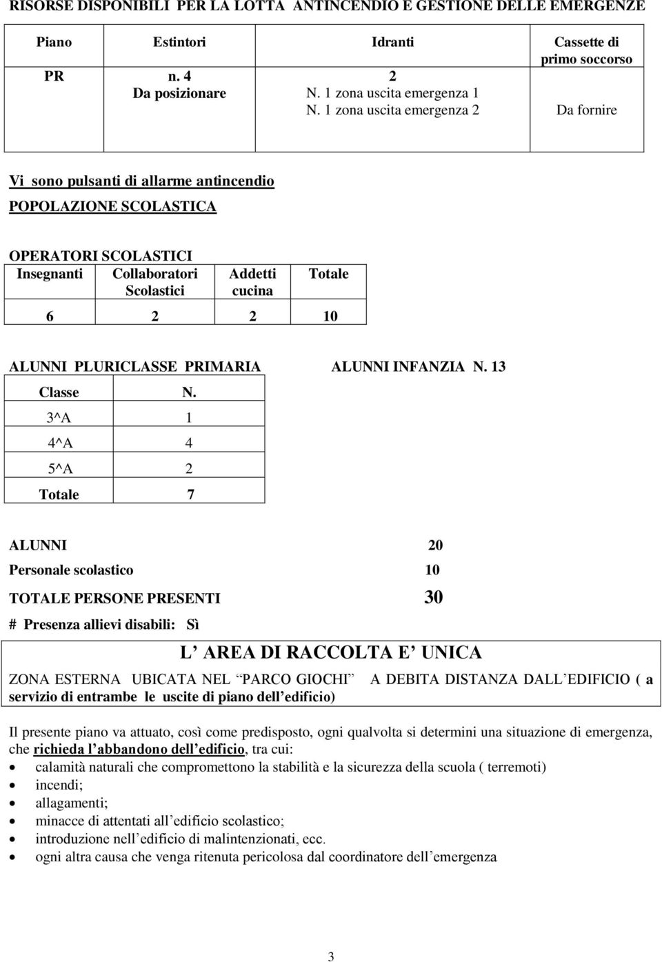 PLURICLASSE PRIMARIA ALUNNI INFANZIA N. 13 Classe N.