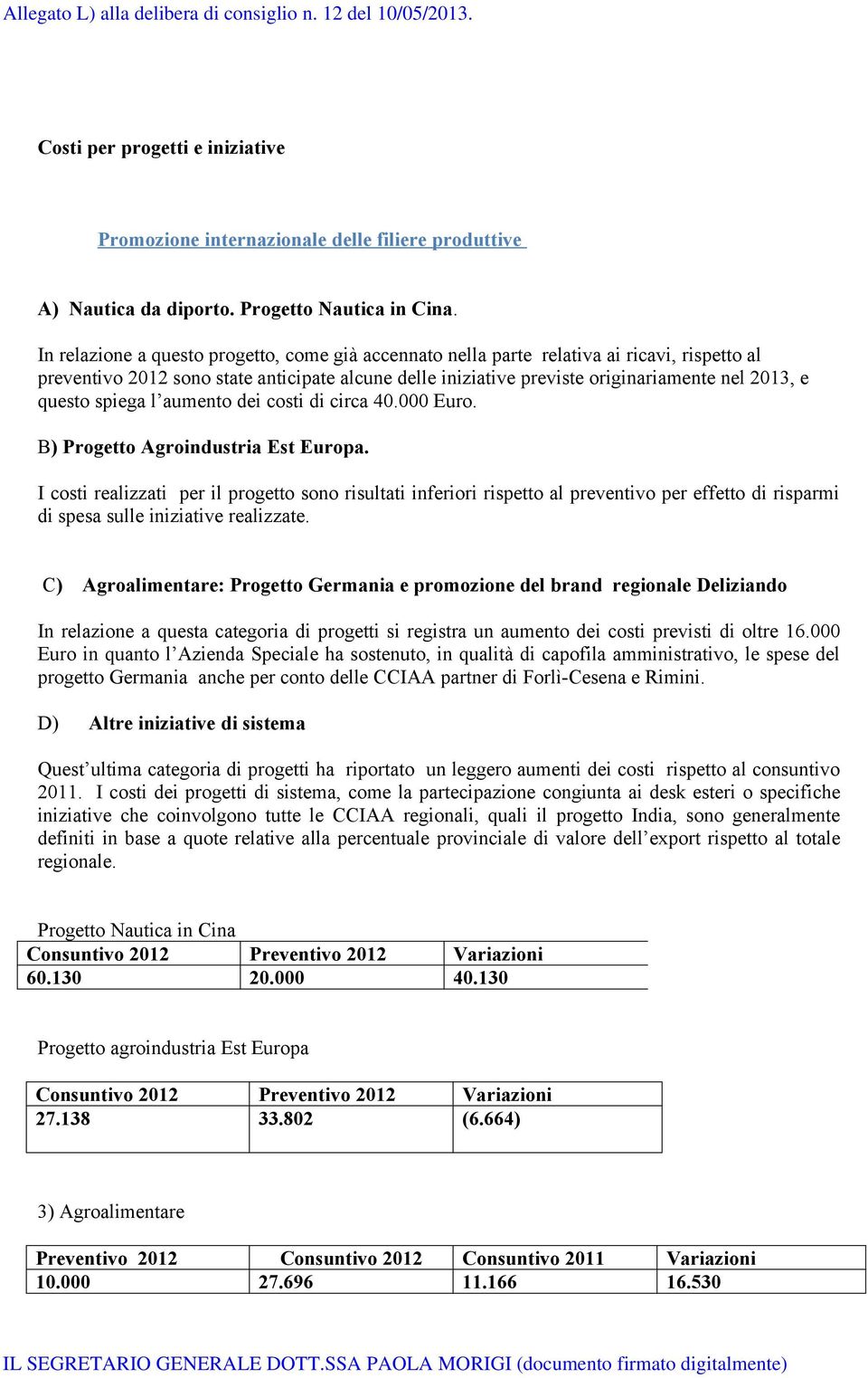 questo spiega l aumento dei costi di circa 40.000 Euro. B) Progetto Agroindustria Est Europa.