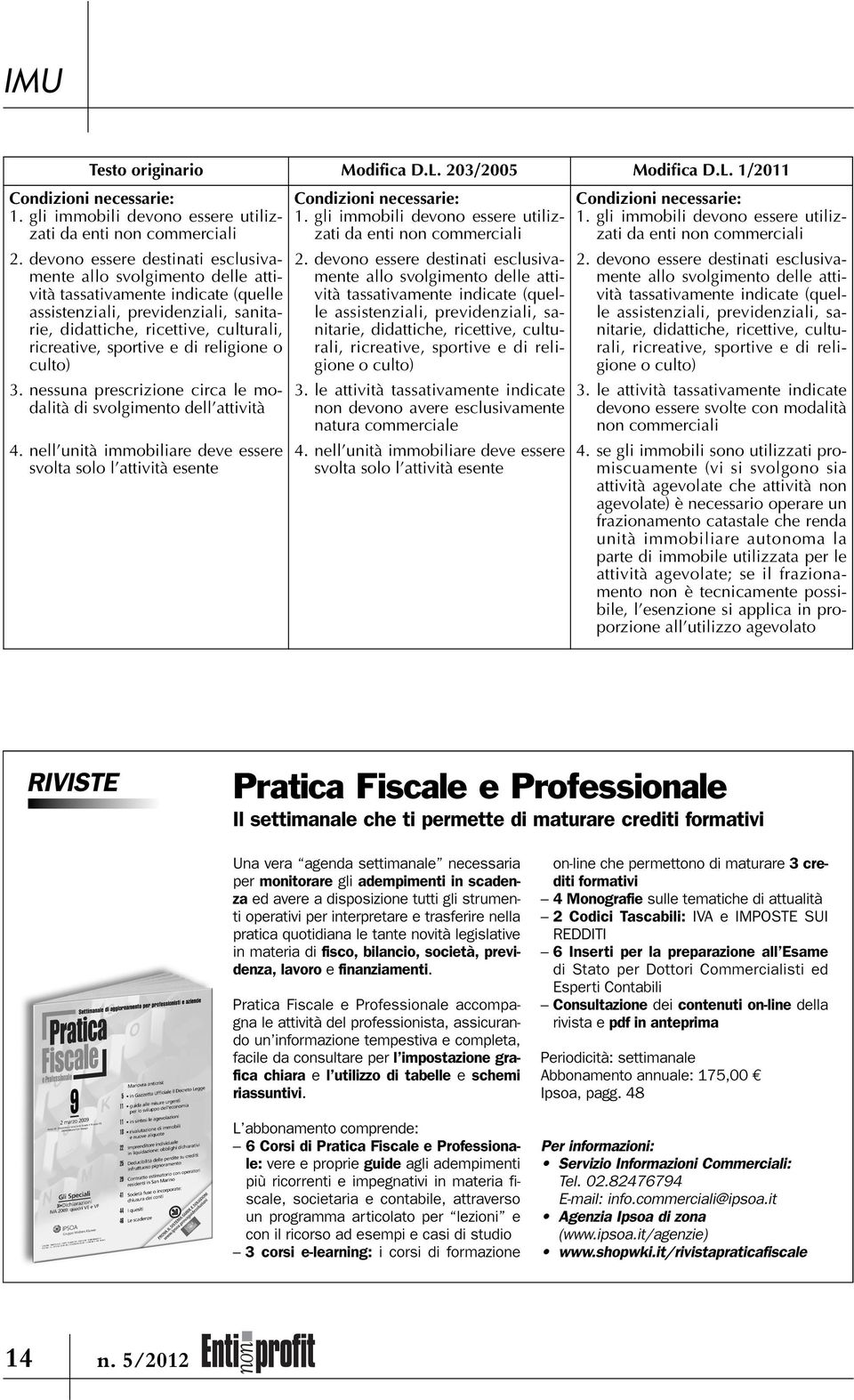 e di religione o culto) 3. nessuna prescrizione circa le modalità di svolgimento dell attività 4. nell unità immobiliare deve essere svolta solo l attività esente Condizioni necessarie: 1.