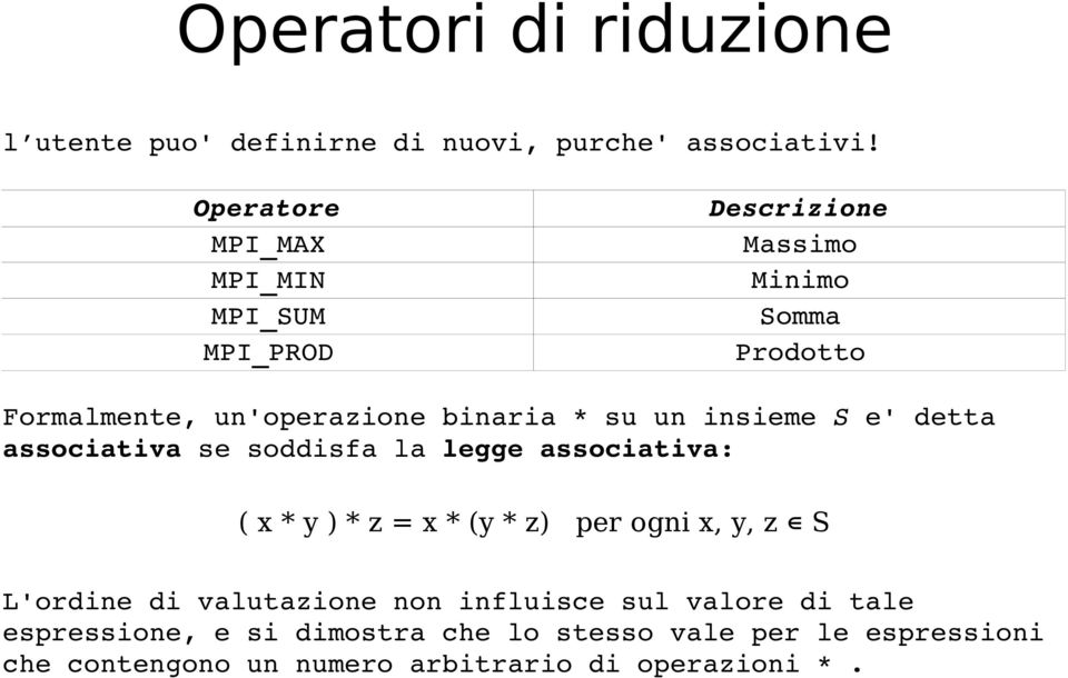 su un insieme S e' detta associativa se soddisfa la legge associativa: ( x * y ) * z = x * (y * z) per ogni x, y, z S