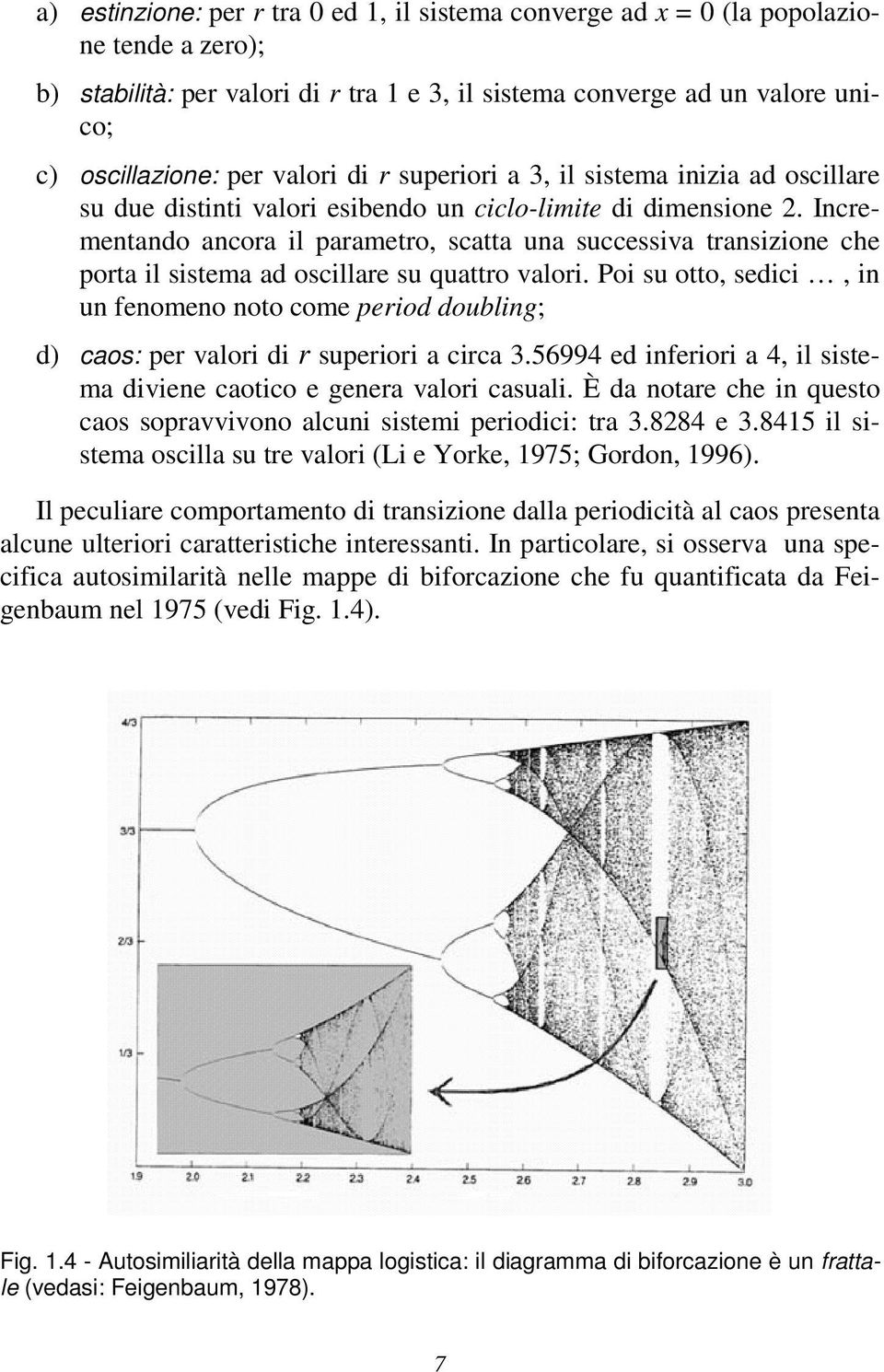 Incrementando ancora il parametro, scatta una successiva transizione che porta il sistema ad oscillare su quattro valori.