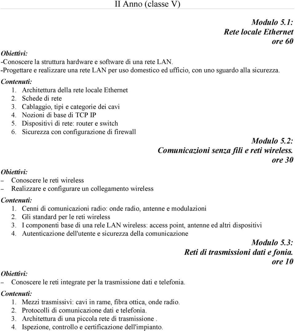 Cablaggio, tipi e categorie dei cavi 4. Nozioni di base di TCP IP 5. Dispositivi di rete: router e switch 6.