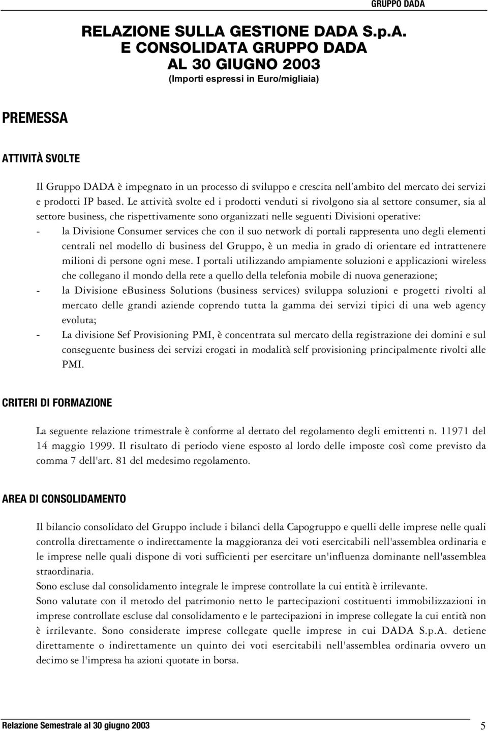 Le attività svolte ed i prodotti venduti si rivolgono sia al settore consumer, sia al settore business, che rispettivamente sono organizzati nelle seguenti Divisioni operative: - la Divisione