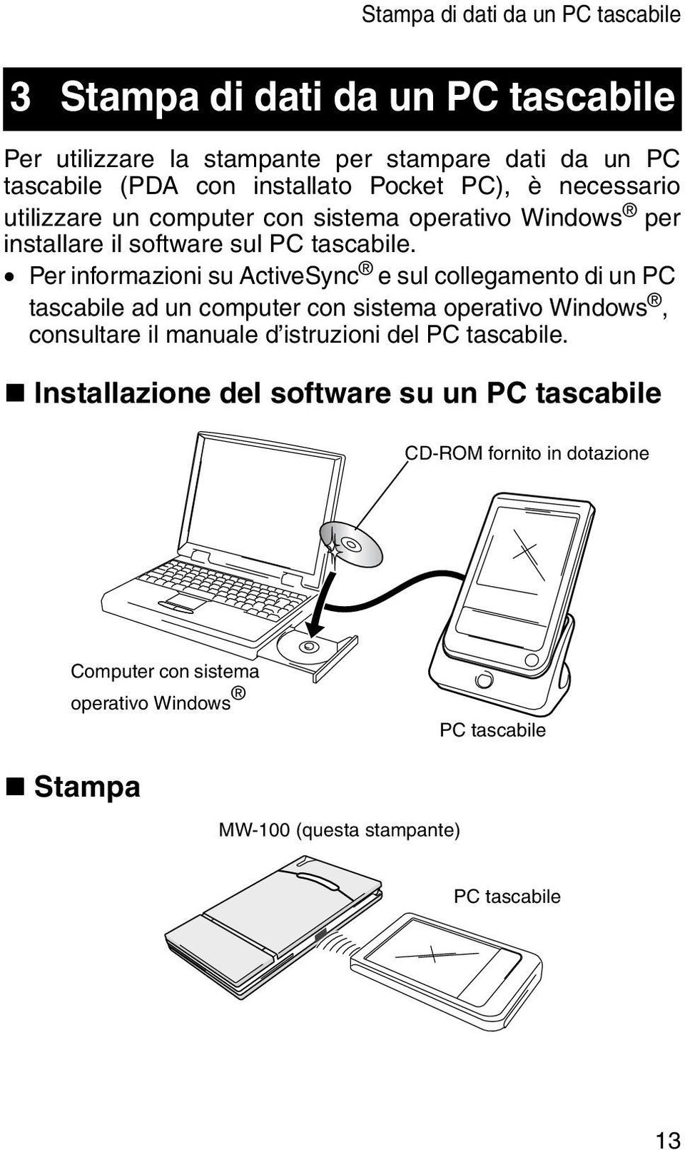 Per informazioni su ActiveSync e sul collegamento di un PC tascabile ad un computer con sistema operativo Windows, consultare il manuale d istruzioni del