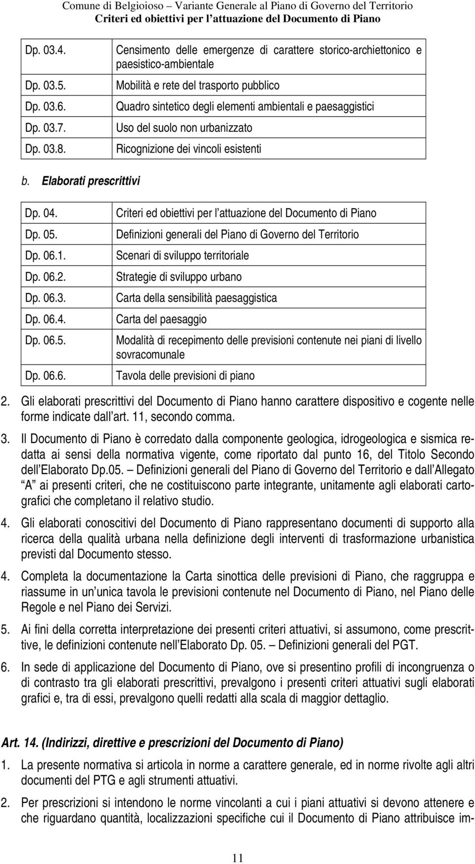 non urbanizzato Ricognizione dei vincoli esistenti b. Elaborati prescrittivi Dp. 04. Dp. 05. Dp. 06.