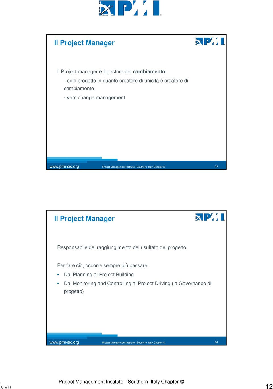 Responsabile del raggiungimento del risultato del progetto Per fare ciò, occorre sempre più passare: