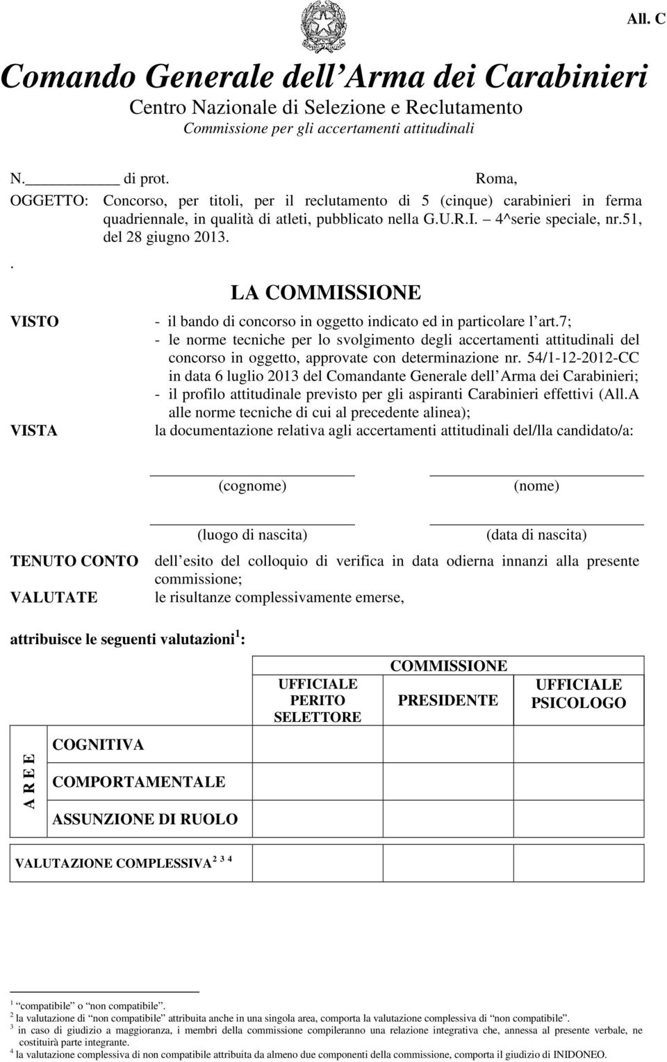 . VISTO VISTA LA COMMISSIONE - il bando di concorso in oggetto indicato ed in particolare l art.