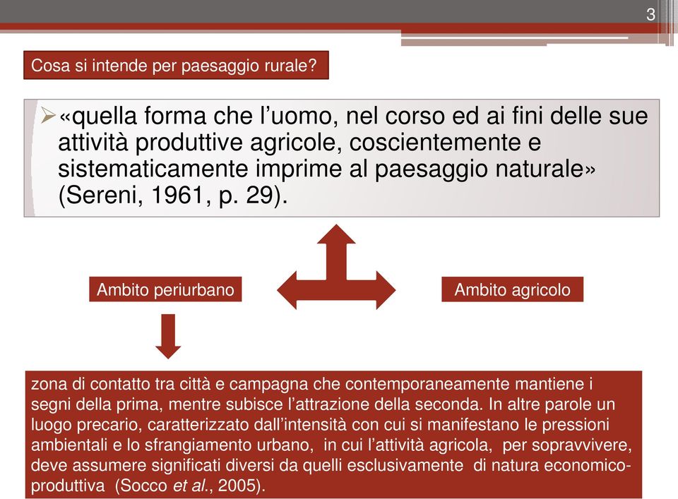 29). Ambito periurbano Ambito agricolo zona di contatto tra città e campagna che contemporaneamente mantiene i segni della prima, mentre subisce l attrazione della