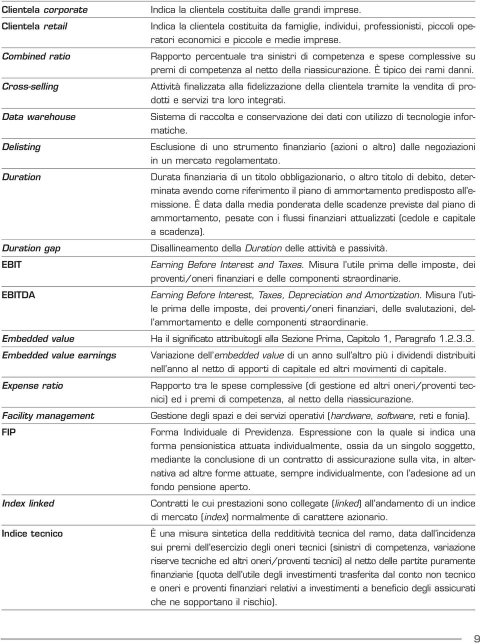 Combined ratio Rapporto percentuale tra sinistri di competenza e spese complessive su premi di competenza al netto della riassicurazione. È tipico dei rami danni.