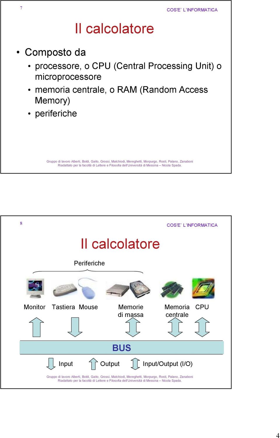 Memory) periferiche 8 Il calcolatore Periferiche Monitor Tastiera