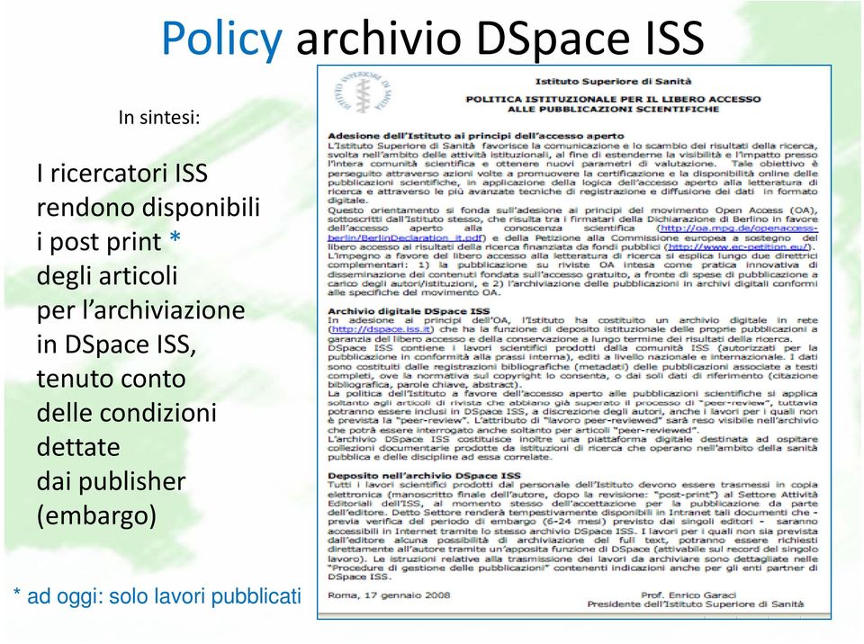 archiviazione in DSpace ISS, tenuto conto dll delle